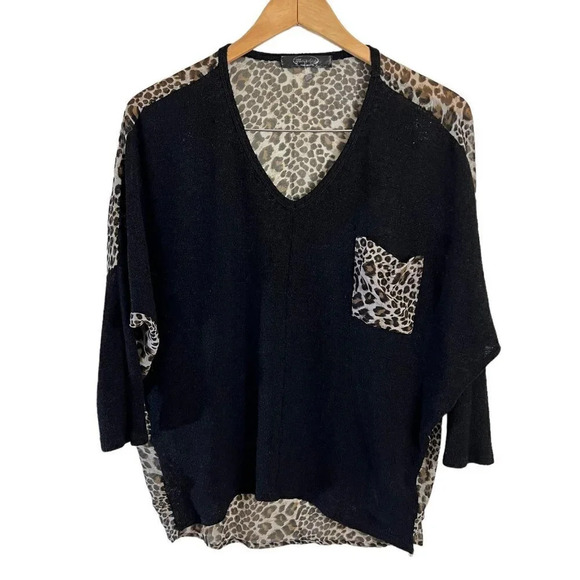 mandee Tops - Mandee High Low Blouse Black Cheetah Leopard Print V Neck Flowy Lightweight Top